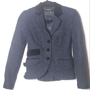 Jack Wills Navy Grey Wool BlazerTailored Tweed Suit Jacket Size 4